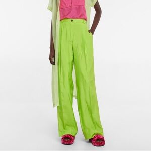 Dries Van Noten Silk Cotton Neon Green Pants